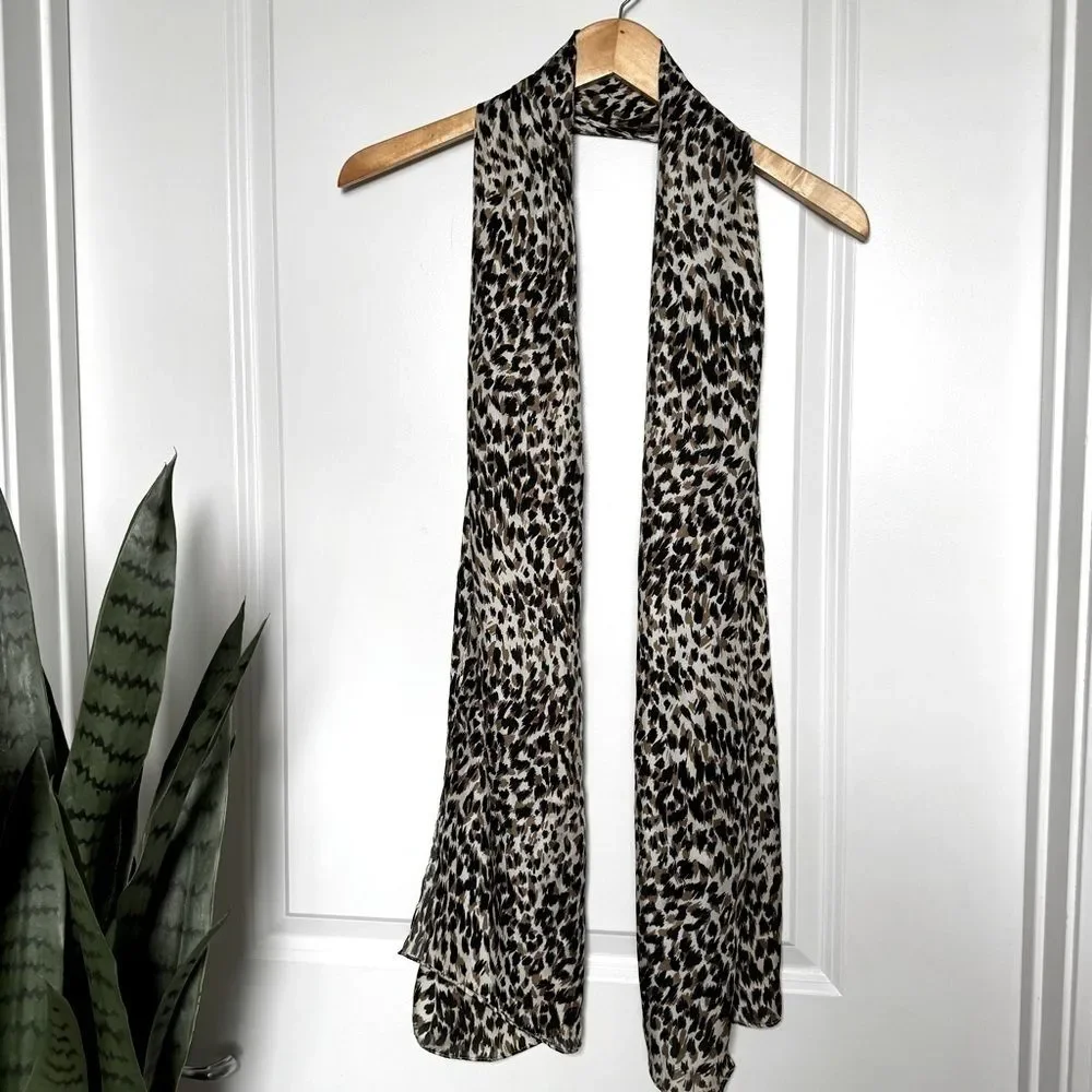 Leopard Print Lightweight Scarf Animal Print Boho Silky Satin